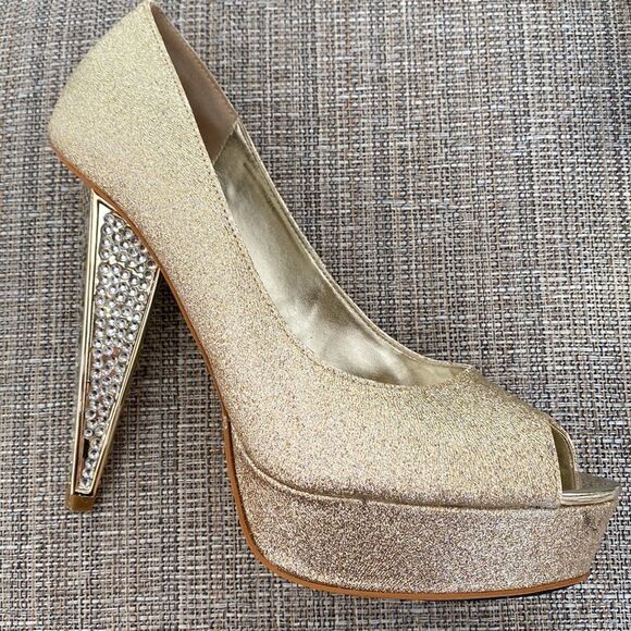 BeBe Gold Blingy Heels size 9 - Picture 6 of 12